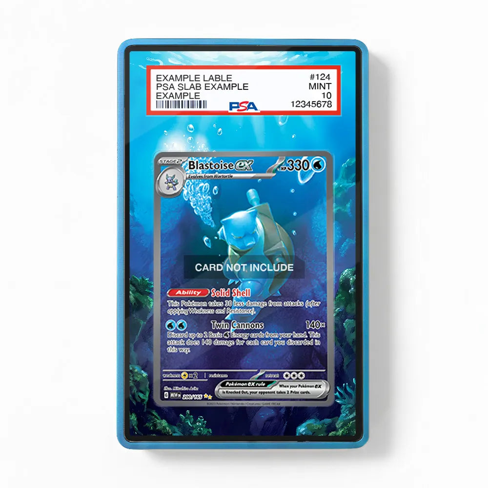 pokemon card graded slabs Blastoise ex 200-165 SIR SAR 151 Extended Art | PSA Guard Display Case, Magnetic Display Case, Screws Display Case Monkey D. Luffy Style:Art Print + Midnight Black PSA Case place the artwork on The Pokémon Company has