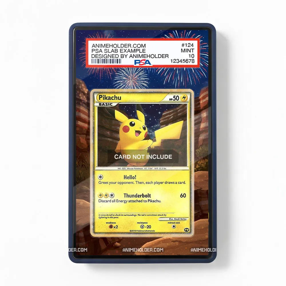 Pikachu 025-100 World Collection Pokemon Cards Extended Art Display Cases - PSA Slab Case - Front View