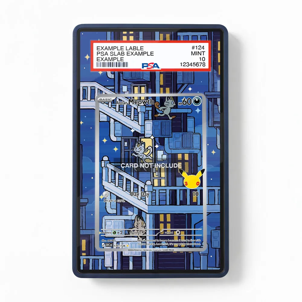 Alolan Meowth 139-128 Illustration Rare 30th Anniversary Pokemon Cards Custom Art Display Cases - PSA Slab Case - Front View