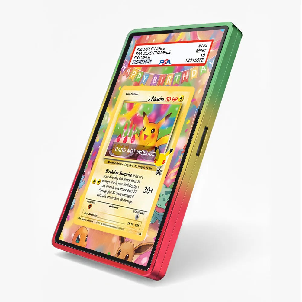 Birthday Surprise Pikachu 24-102 25th Anniversary Celebrations Extended Art Display Cases - PSA Slab Case - Side View