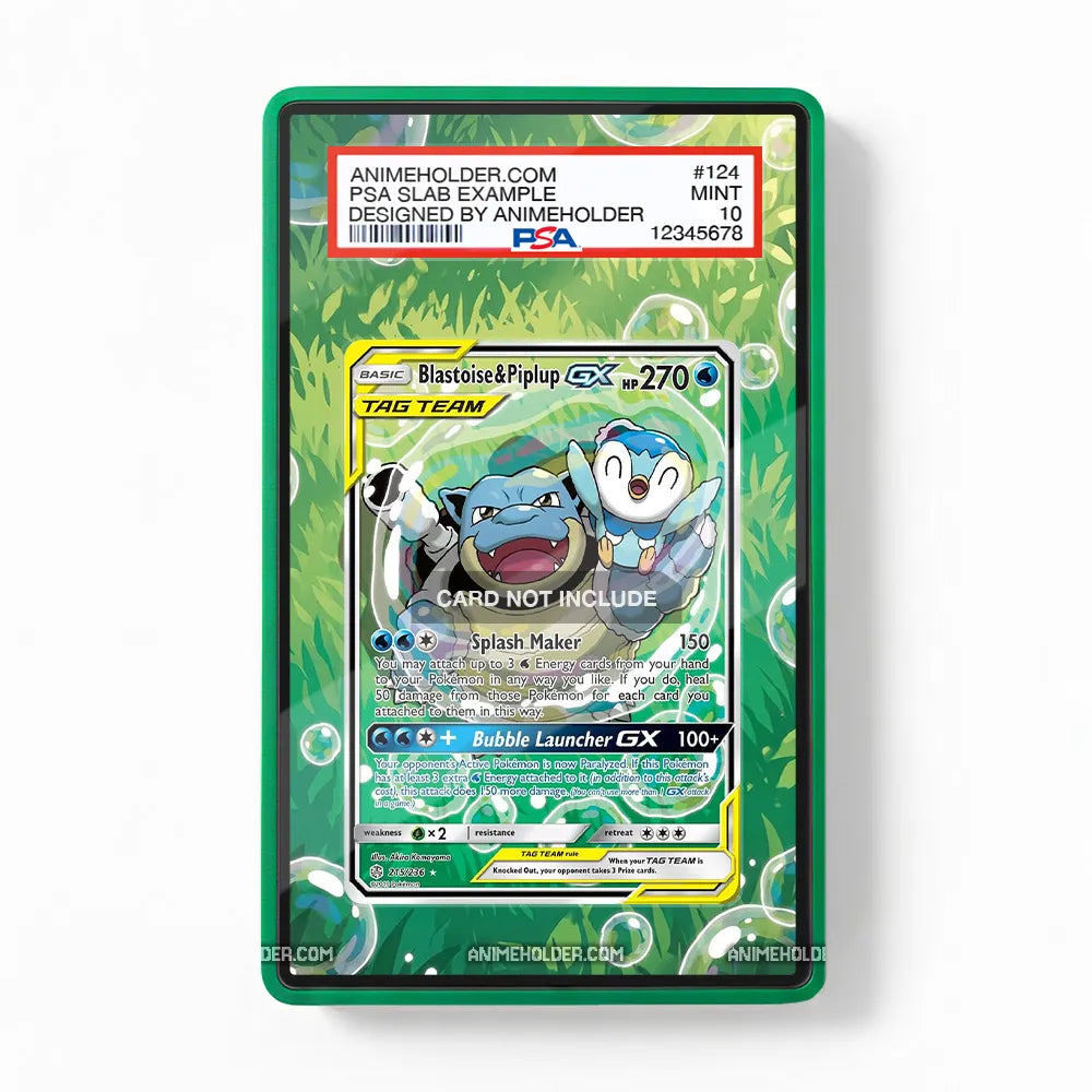 Blastoise & Piplup GX 215-236 Cosmic Eclipse Pokemon Cards Custom Art Display Cases - PSA Slab Case - Front View