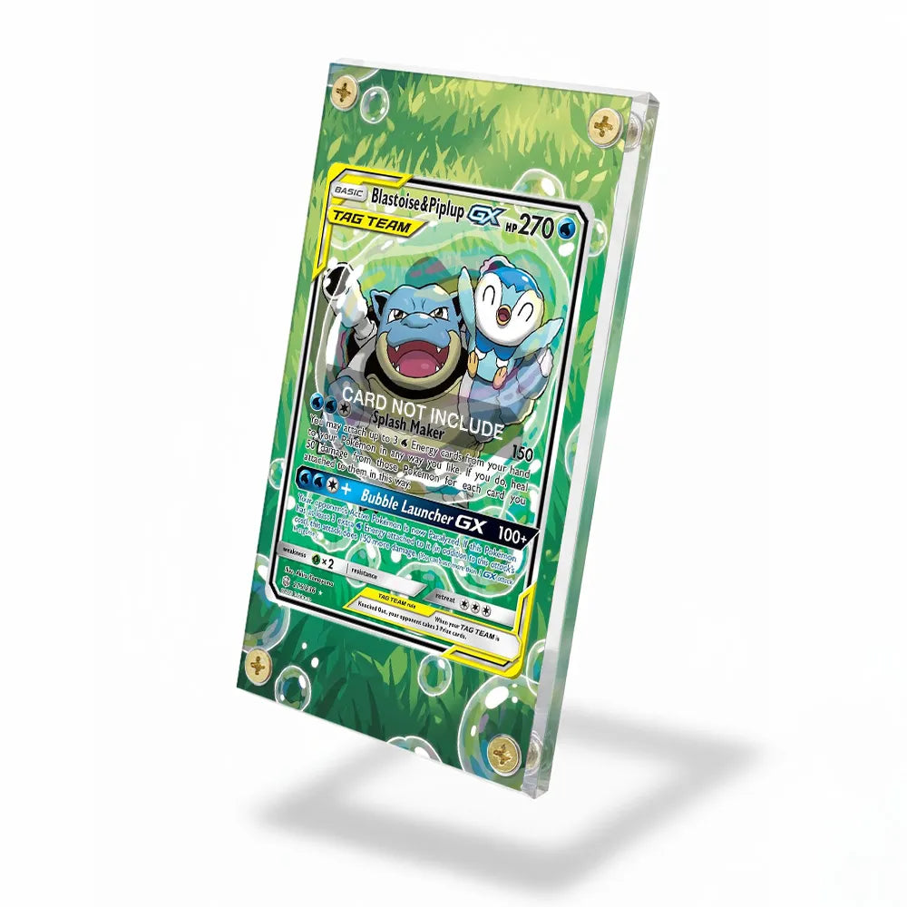 Blastoise & Piplup GX 215-236 Cosmic Eclipse Pokemon Cards Custom Art Display Cases - Screws Case - Side View