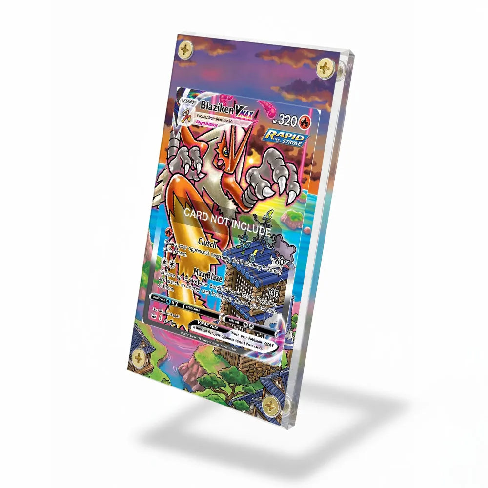 Blaziken VMAX 201-198 SIR SAR Chilling Reign Alternate Art Extended Art Display Cases - Screws Case - Side View