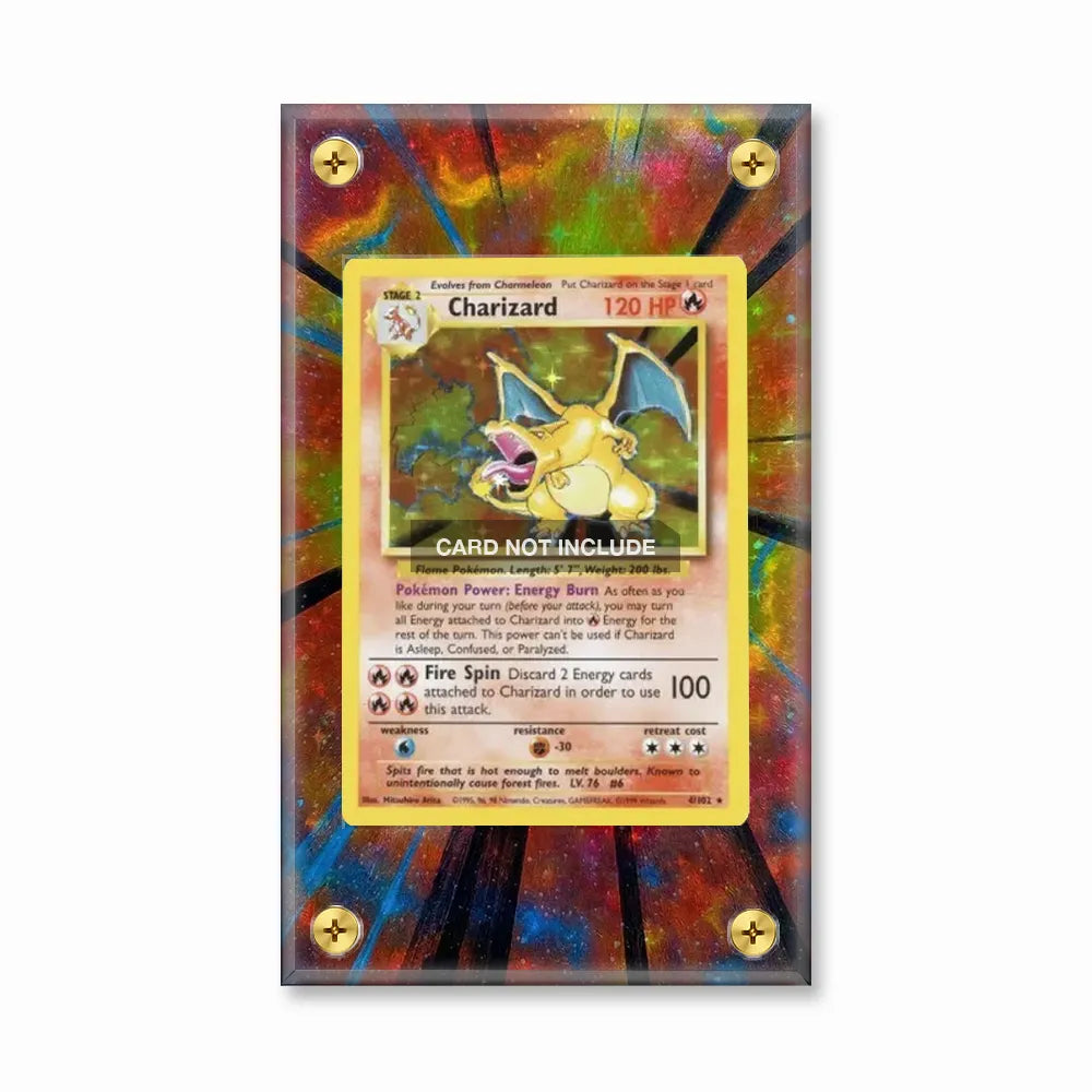 Charizard 4-102 Base Set Extended Art Display Cases - Screws Case - Front View
