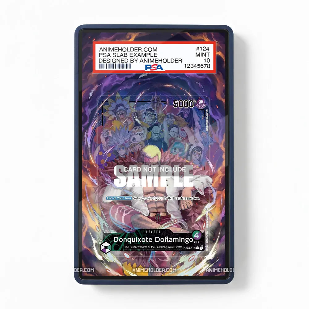 Donquixote Doflamingo OP04-019 The Seven Warlords of the Sea One Piece Cards Custom Art Display Cases - PSA Slab Case - Front View