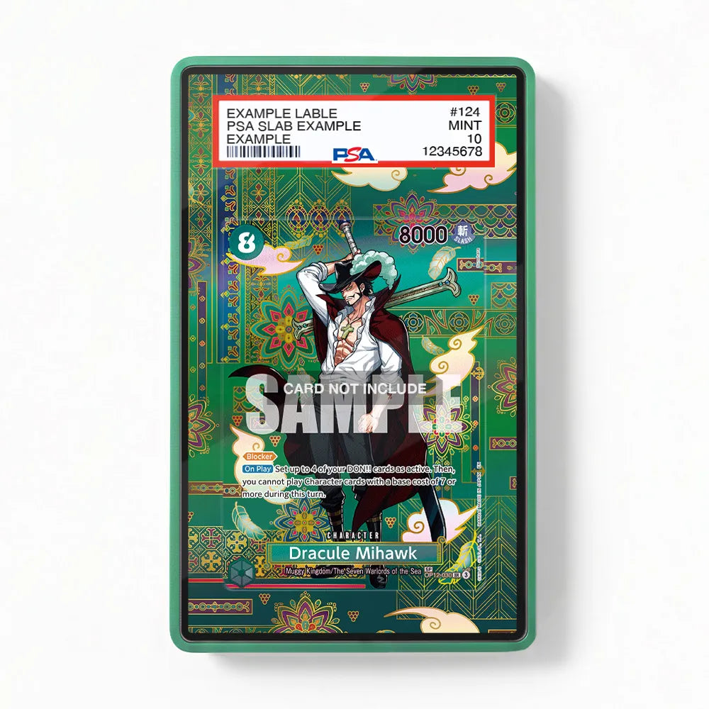 Dracule Mihawk SP OP12-030 OP14-The Azure Sea's Seven Extended Art Display Cases - PSA Slab Case - Front View