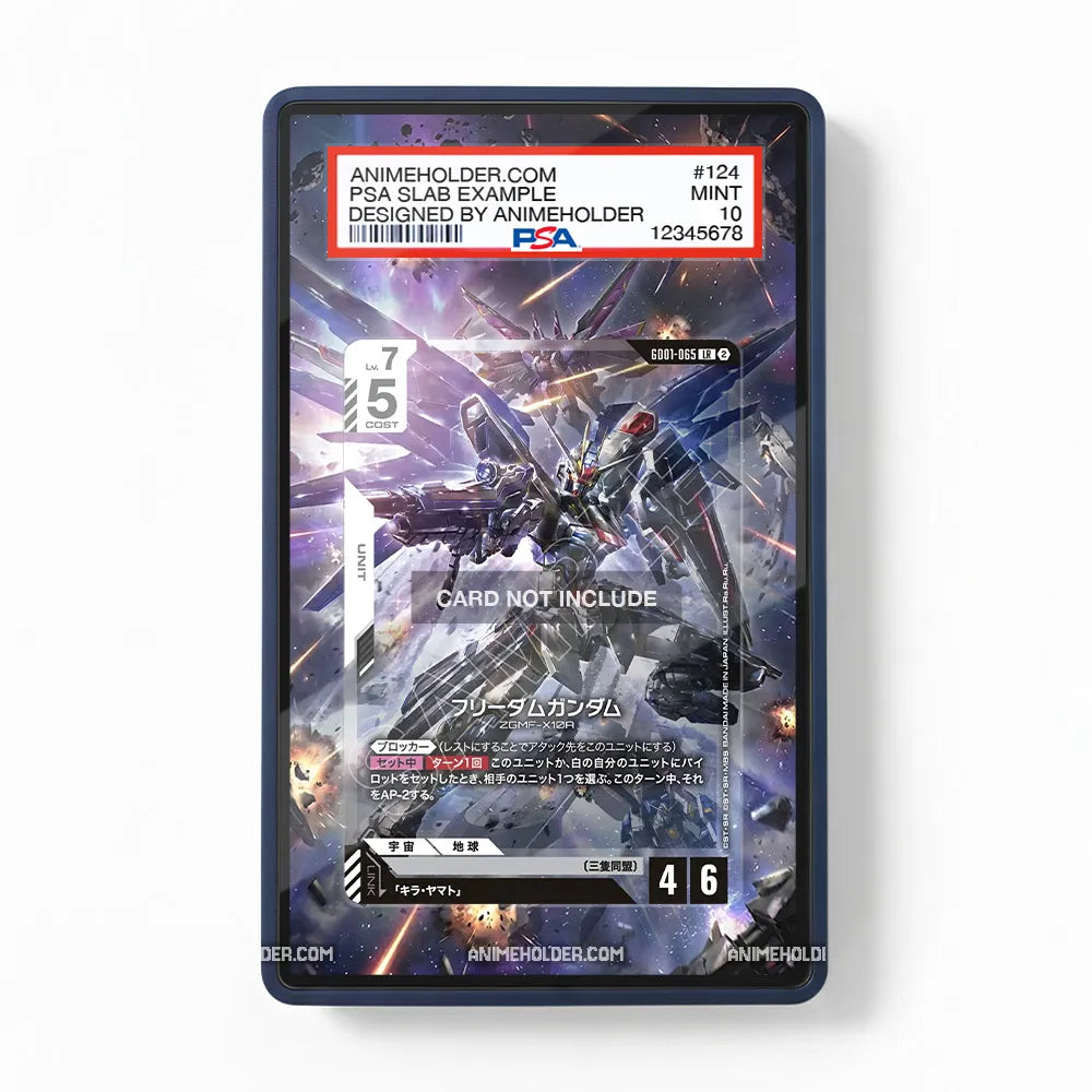 Freedom Gundam GD01-065 Legend Rare Gundam Cards Custom Art Display Cases - PSA Slab Case - Front View