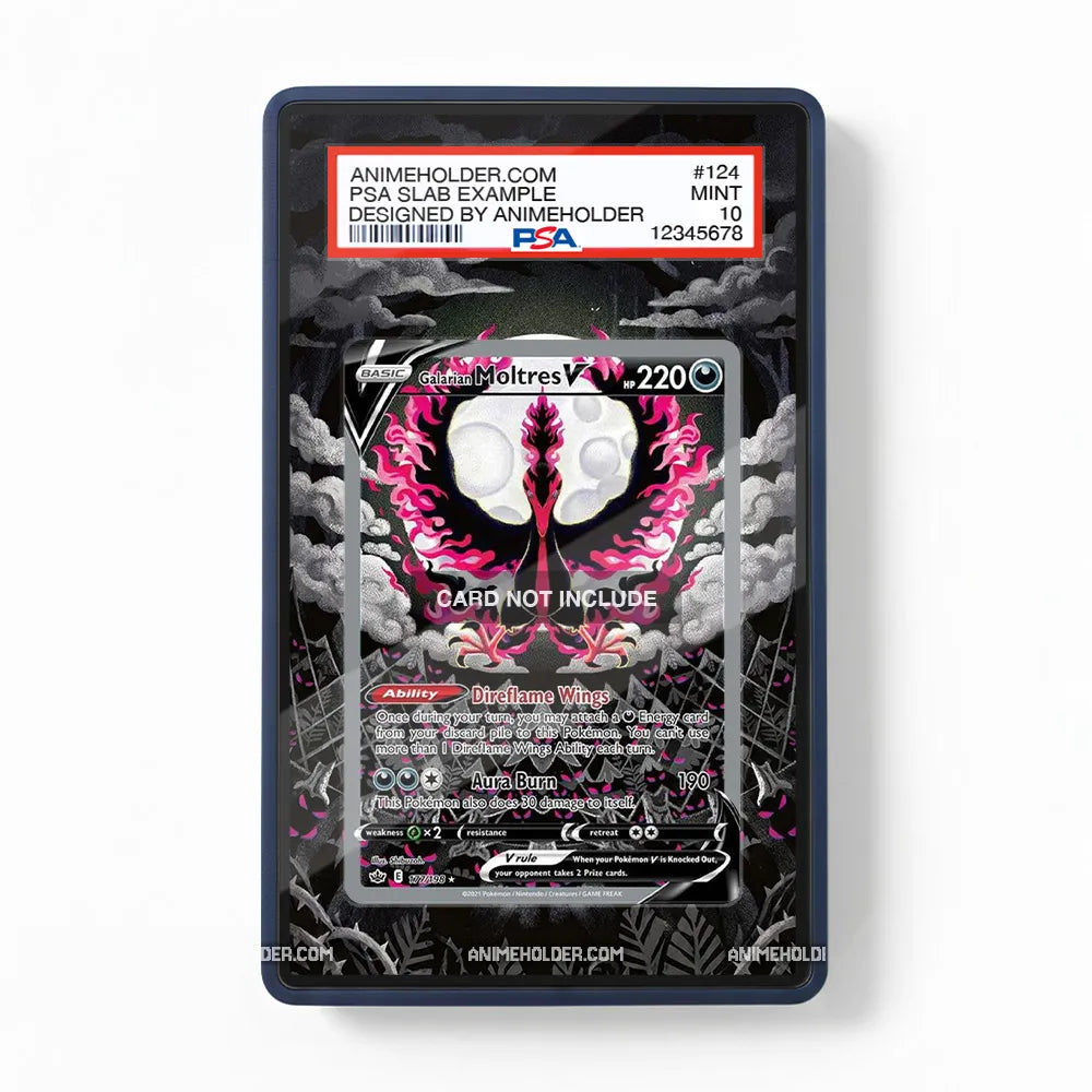 Galarian Moltres V 177-198 Chilling Reign Pokemon Cards Custom Art Display Cases - PSA Slab Case - Front View