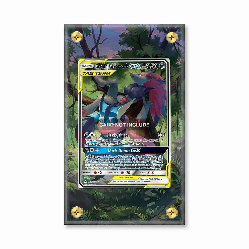 Greninja & Zoroark GX 201-214 Full Art Extended Art Display Cases - Screws Case - Front View