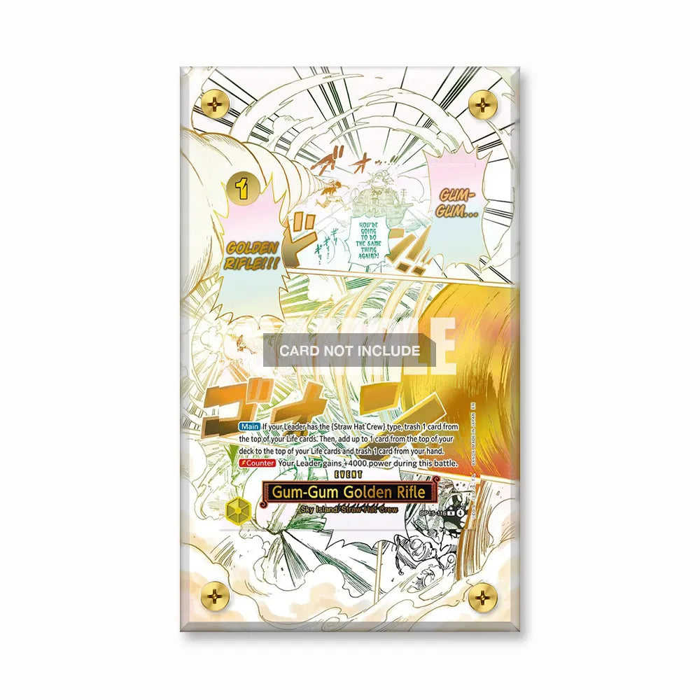 Gum-Gum Golden Rifle OP15-116 Sky Island Straw Hat Crew One Piece Cards Custom Art Display Cases - Screws Case - Front View