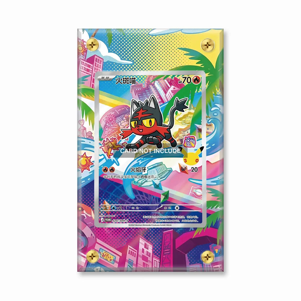 Litten 020-30th-P Promo 30th Anniversary Pokemon Cards Custom Art Display Cases - Screws Case - Front View