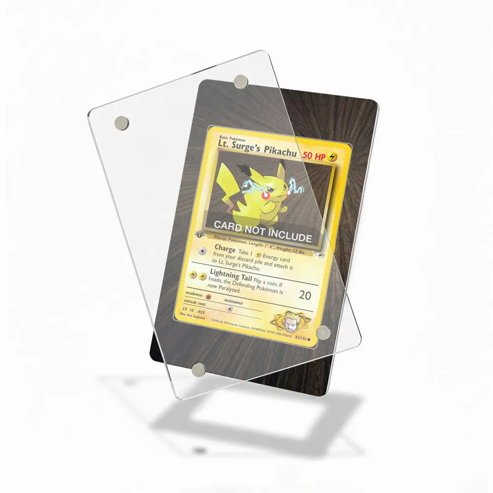 Lt. Surge's Pikachu 81-132 Gym Heroes Pokemon Cards Custom Art Display Cases - Magnetic Case - Detail View