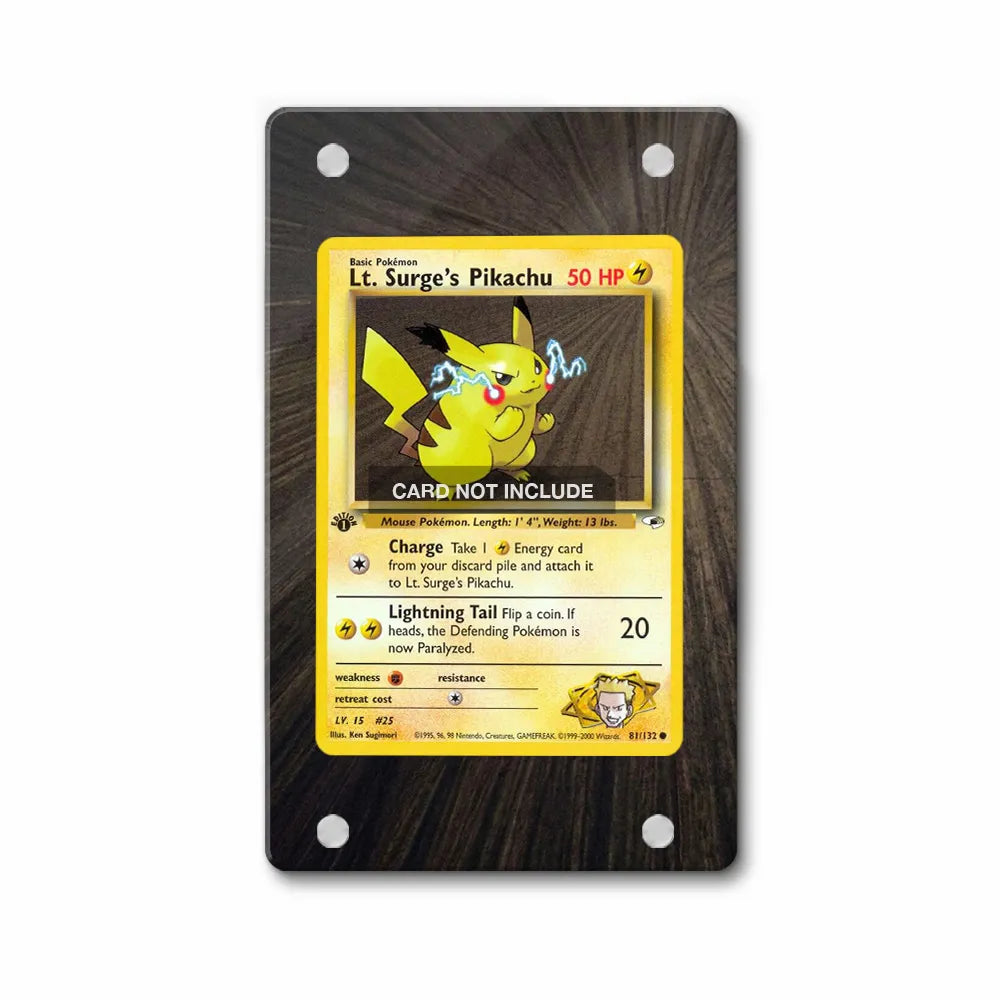 Lt. Surge's Pikachu 81-132 Gym Heroes Pokemon Cards Custom Art Display Cases - Magnetic Case - Front View