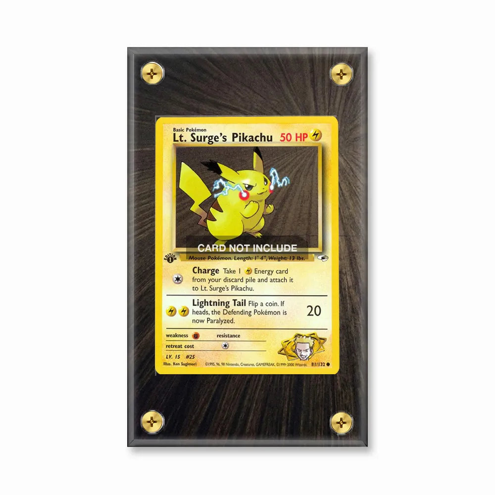 Lt. Surge's Pikachu 81-132 Gym Heroes Pokemon Cards Custom Art Display Cases - Screws Case - Front View
