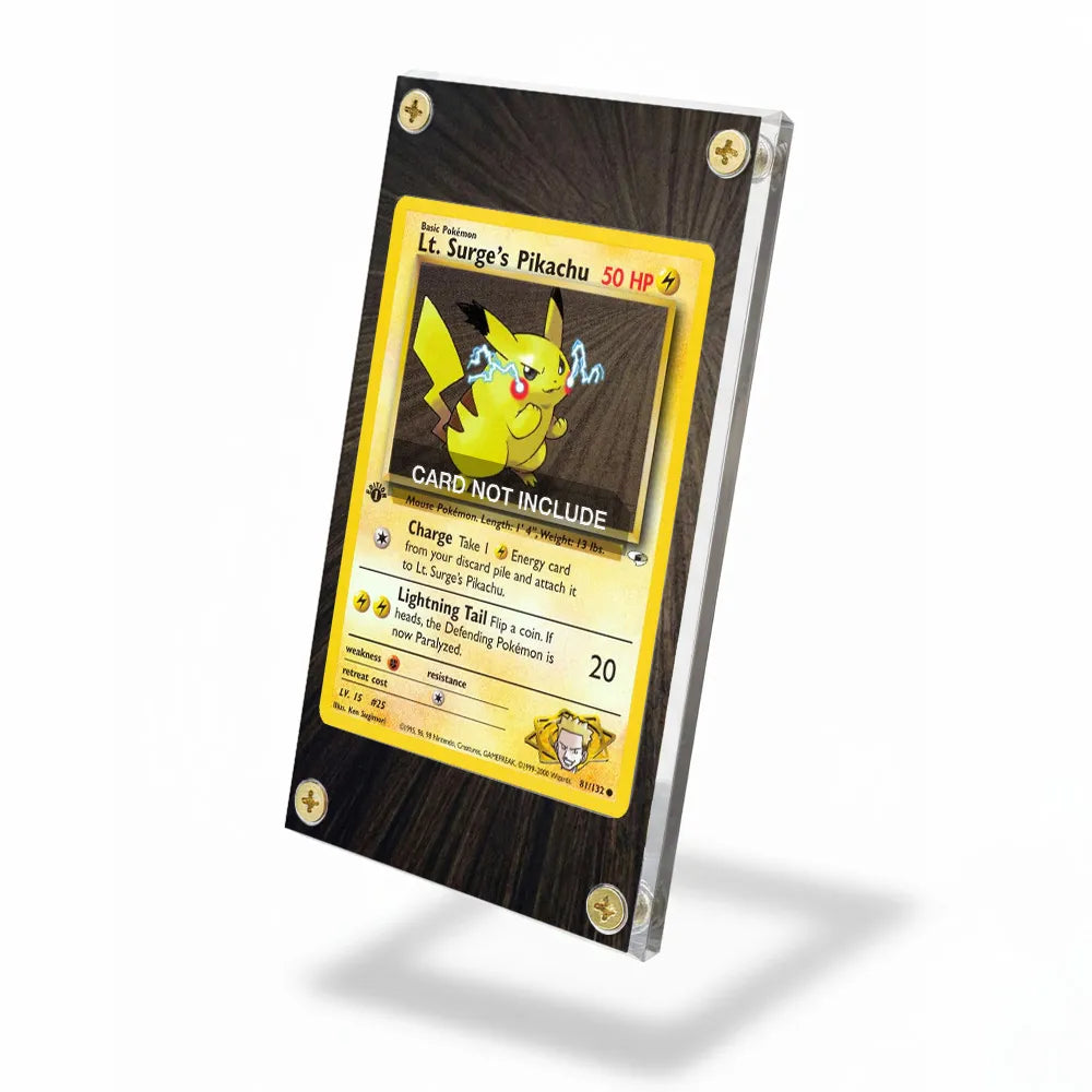 Lt. Surge's Pikachu 81-132 Gym Heroes Pokemon Cards Custom Art Display Cases - Screws Case - Side View
