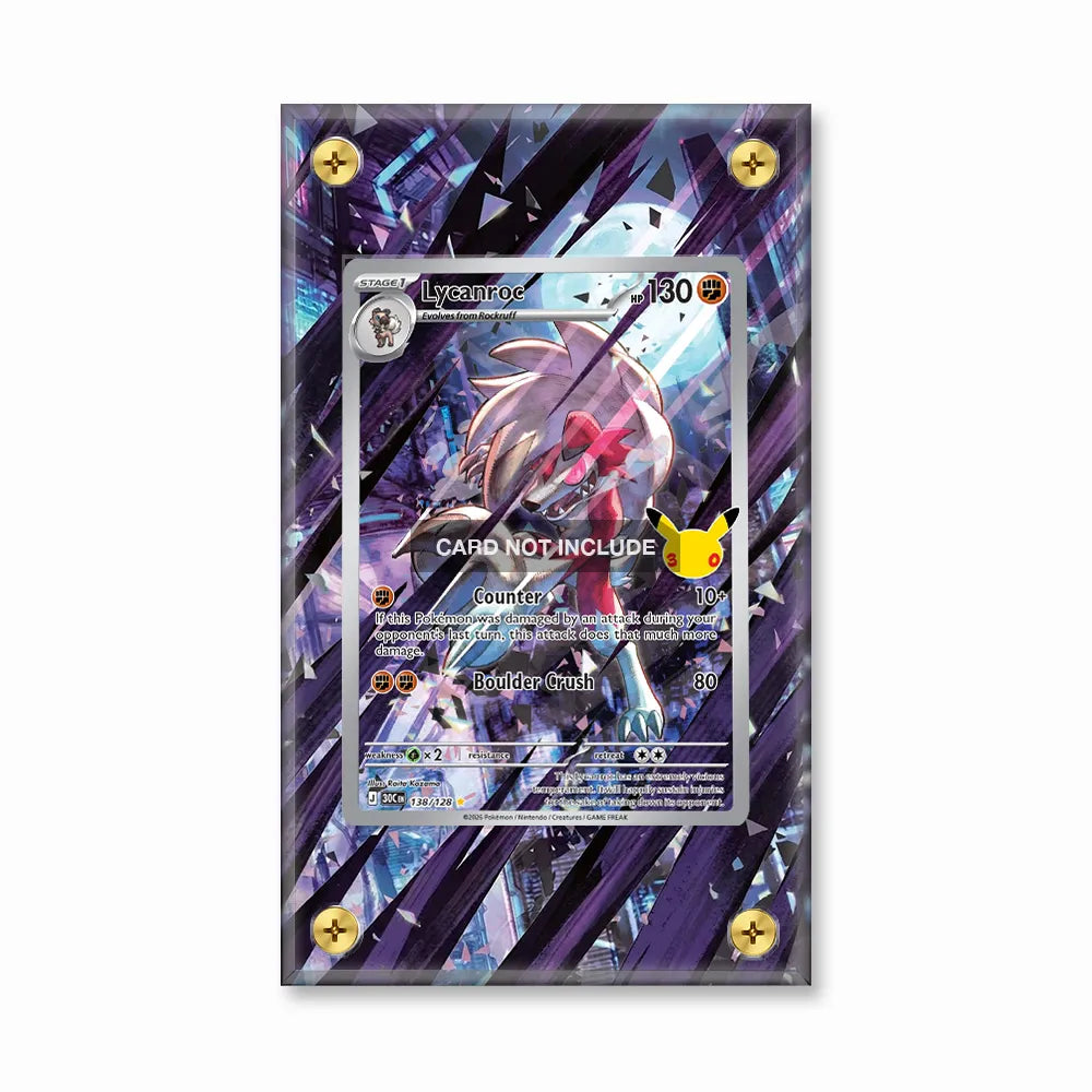 Lycanroc 138-128 Illustration Rare 30th Anniversary Pokemon Cards Custom Art Display Cases - Screws Case - Front View