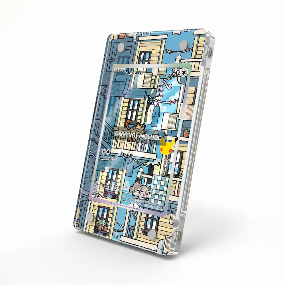 Meowth 144-128 Illustration Rare 30th Anniversary Pokemon Cards Custom Art Display Cases - Magnetic Case - Side View