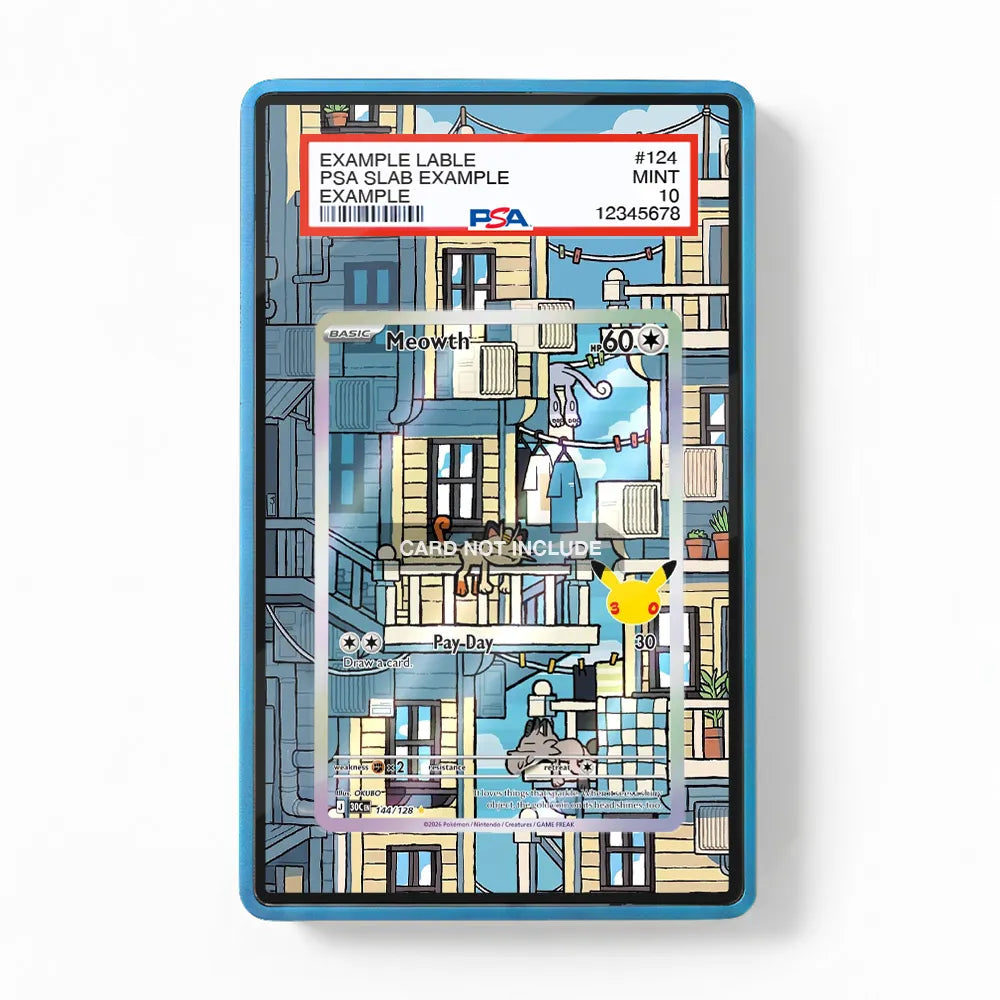Meowth 144-128 Illustration Rare 30th Anniversary Pokemon Cards Custom Art Display Cases - PSA Slab Case - Front View