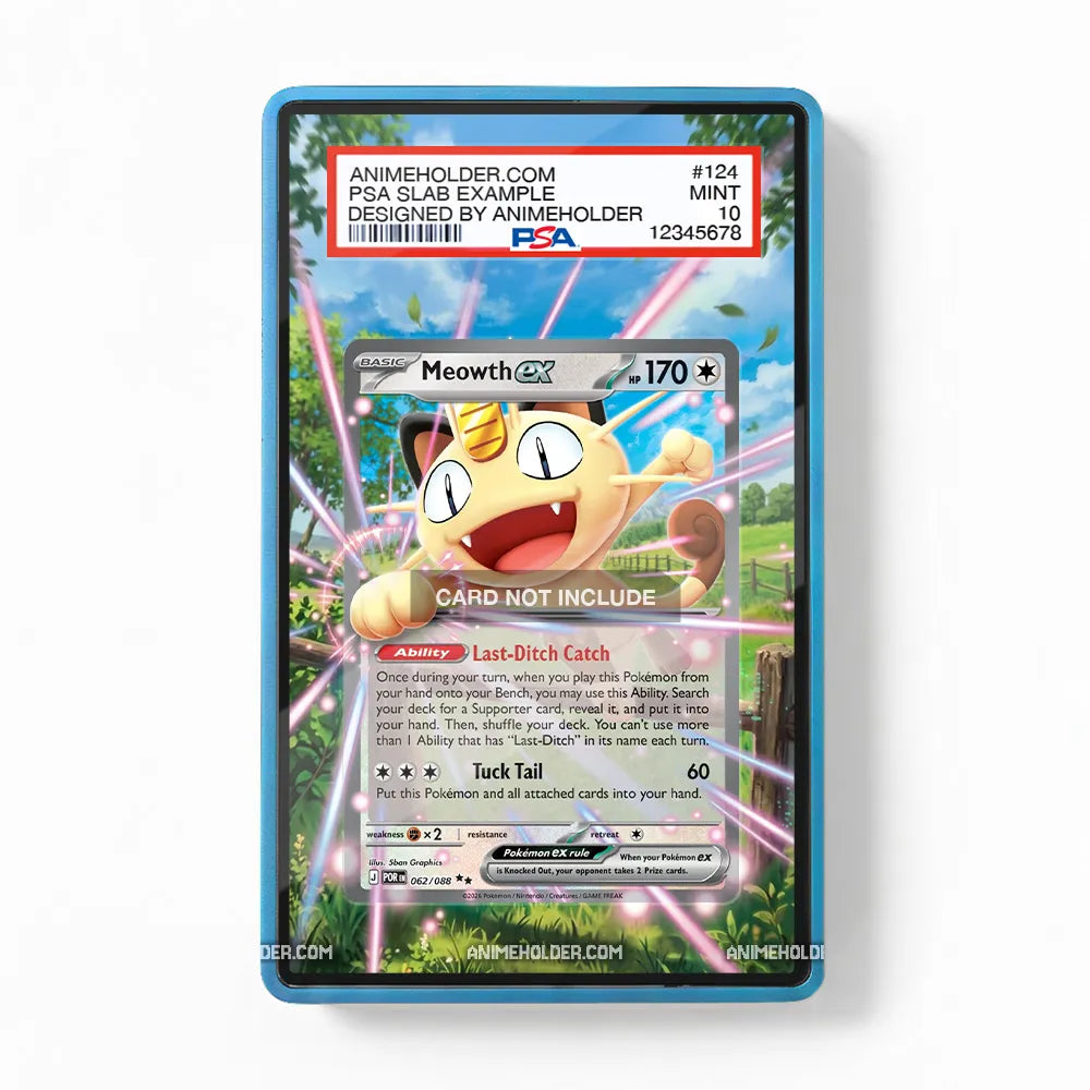 Meowth ex 062-088 Double Rare POR Pokemon Cards Custom Art Display Cases - PSA Slab Case - Front View