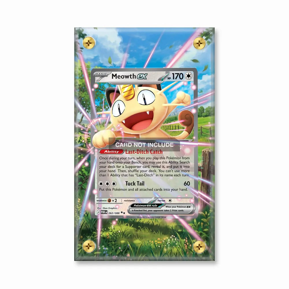 Meowth ex 062-088 Double Rare POR Pokemon Cards Custom Art Display Cases - Screws Case - Front View