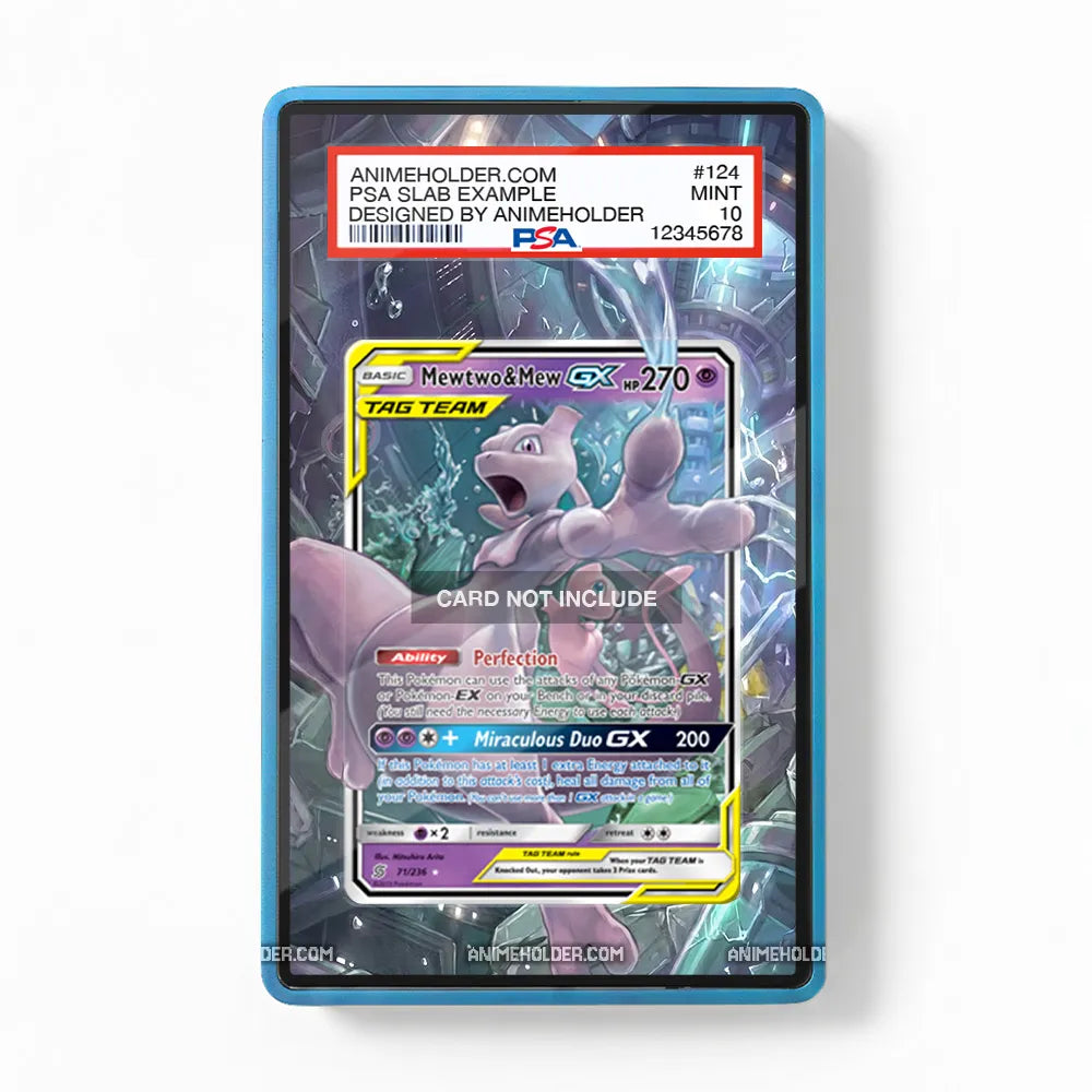 Mewtwo & Mew GX 71-236 19 Worlds Pokemon Cards Custom Art Display Cases - PSA Slab Case - Front View