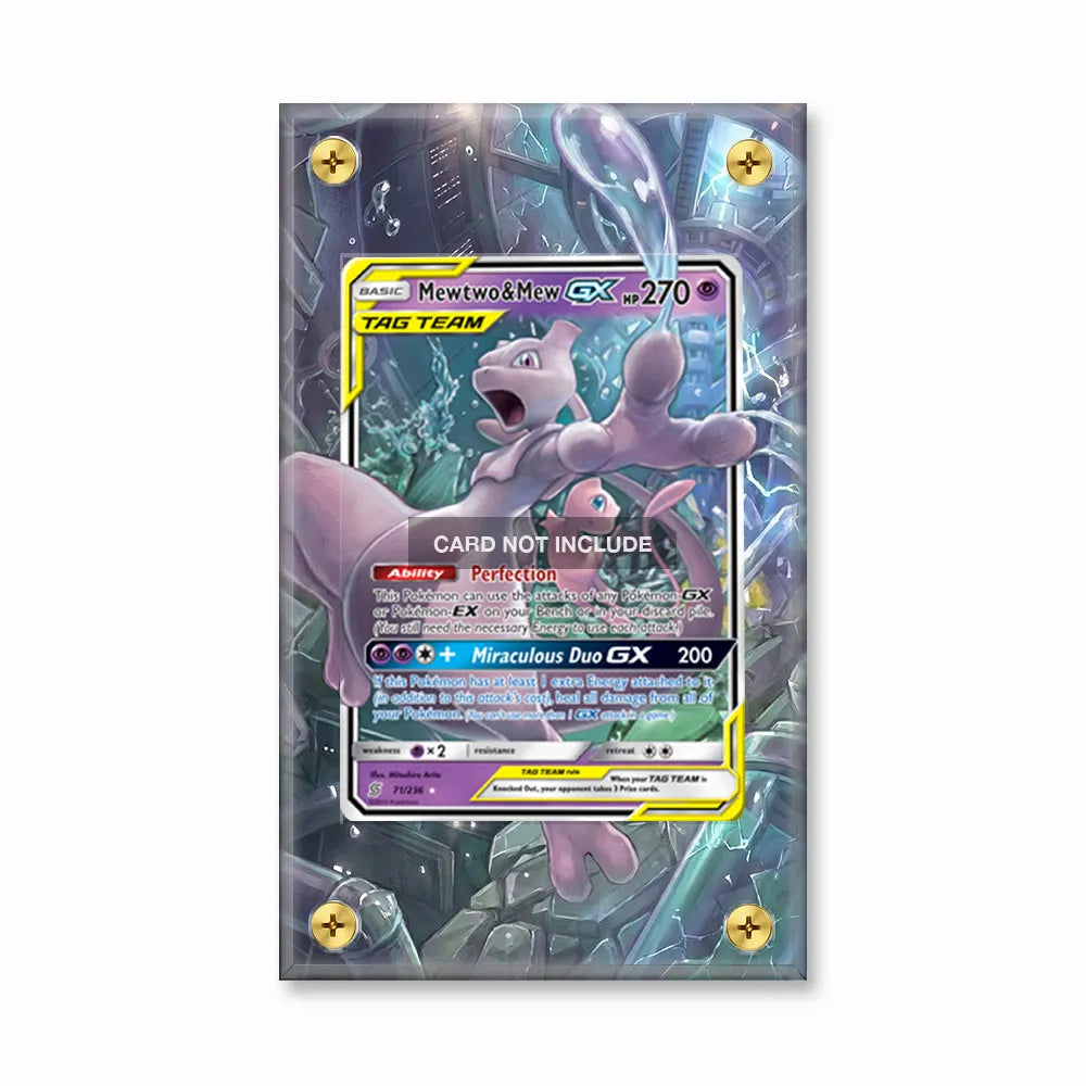 Mewtwo & Mew GX 71-236 19 Worlds Pokemon Cards Custom Art Display Cases - Screws Case - Front View