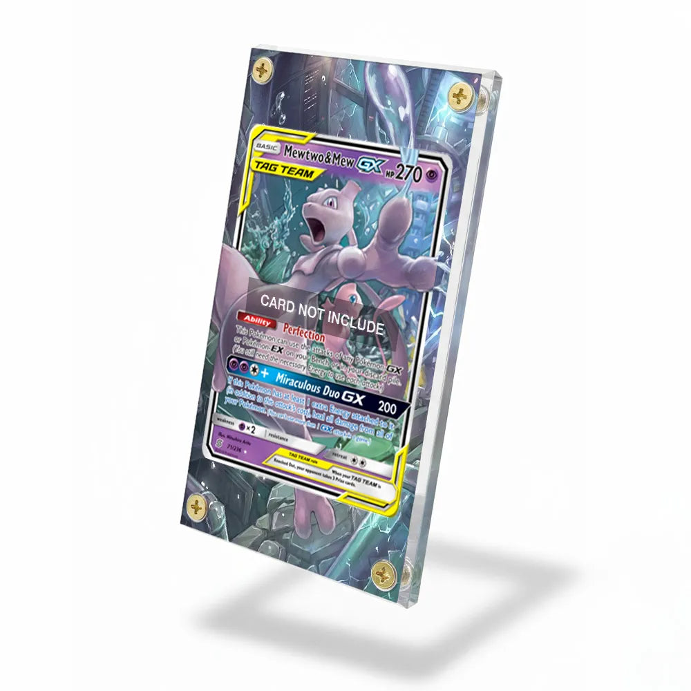 Mewtwo & Mew GX 71-236 19 Worlds Pokemon Cards Custom Art Display Cases - Screws Case - Side View