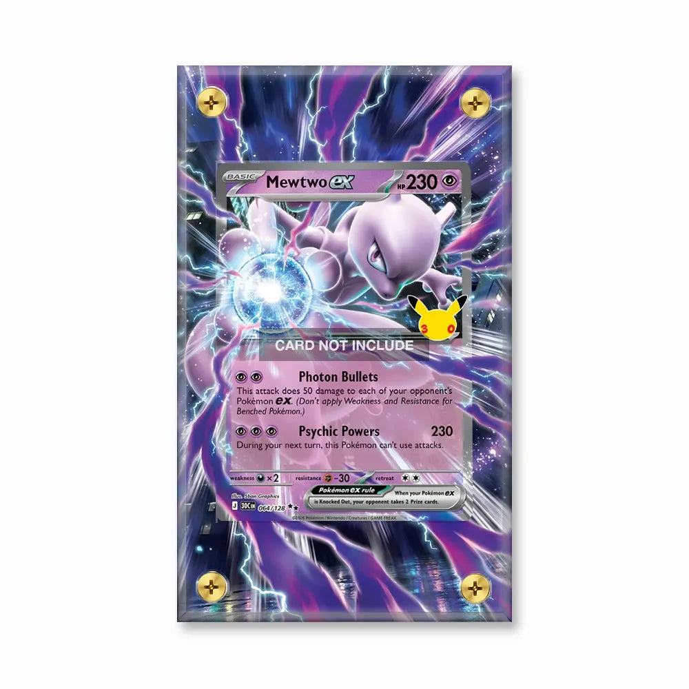 Mewtwo ex 064-128 30th Anniversary Pokemon Cards Custom Art Display Cases - Screws Case - Front View