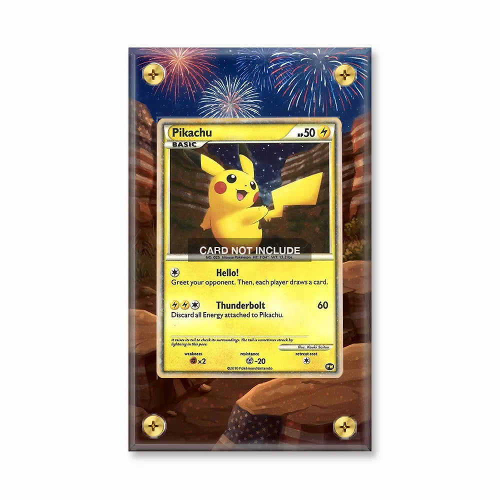 Pikachu 025-100 World Collection Pokemon Cards Extended Art Display Cases - Screws Case - Front View