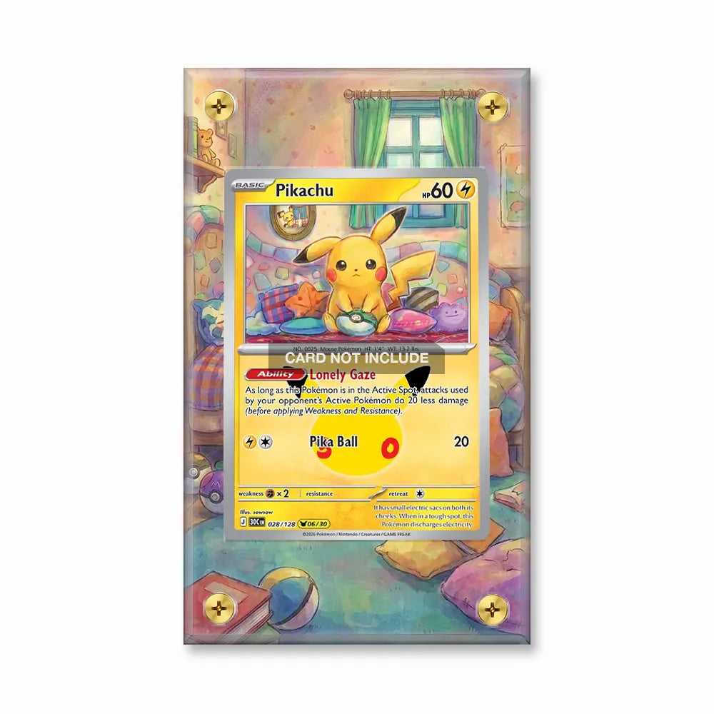 Pikachu 028-128 30th Anniversary Collection Pokemon Cards Custom Art Display Cases - Screws Case - Front View