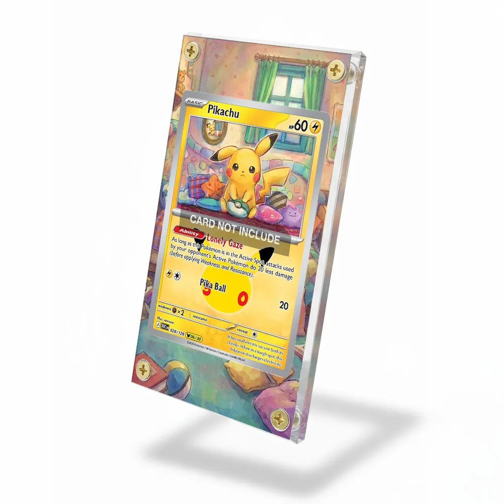 Pikachu 028-128 30th Anniversary Collection Pokemon Cards Custom Art Display Cases - Screws Case - Side View