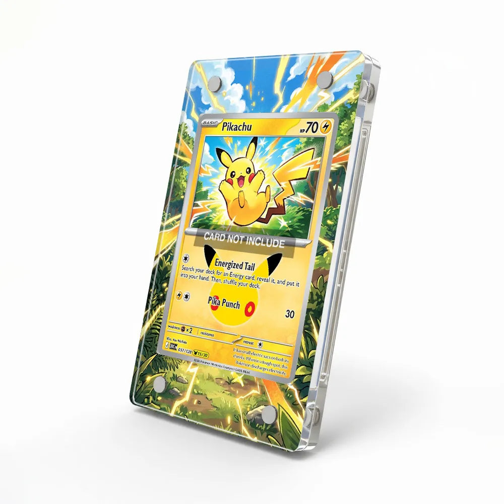 Pikachu 037-128 30th Anniversary Pokemon Cards Extended Art Display Cases - Magnetic Case - Side View