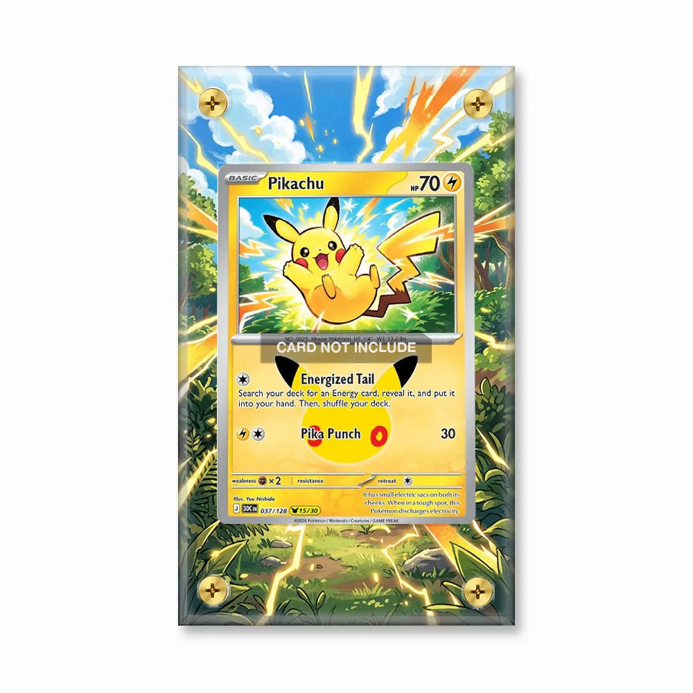 Pikachu 037-128 30th Anniversary Pokemon Cards Extended Art Display Cases - Screws Case - Front View