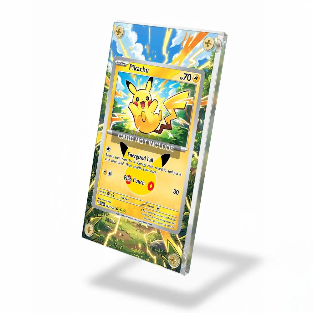 Pikachu 037-128 30th Anniversary Pokemon Cards Extended Art Display Cases - Screws Case - Side View