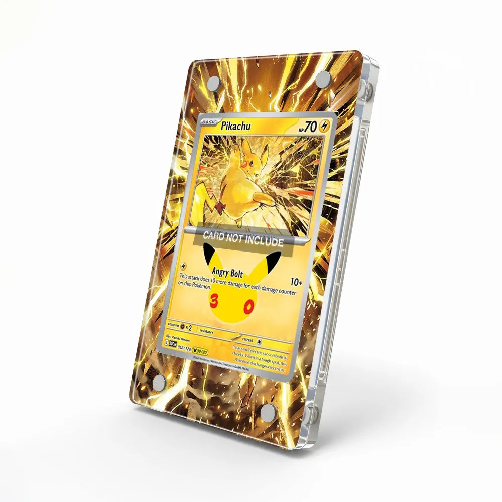 Pikachu 052-128 30th Anniversary Pokemon Cards Extended Art Display Cases - Magnetic Case - Side View