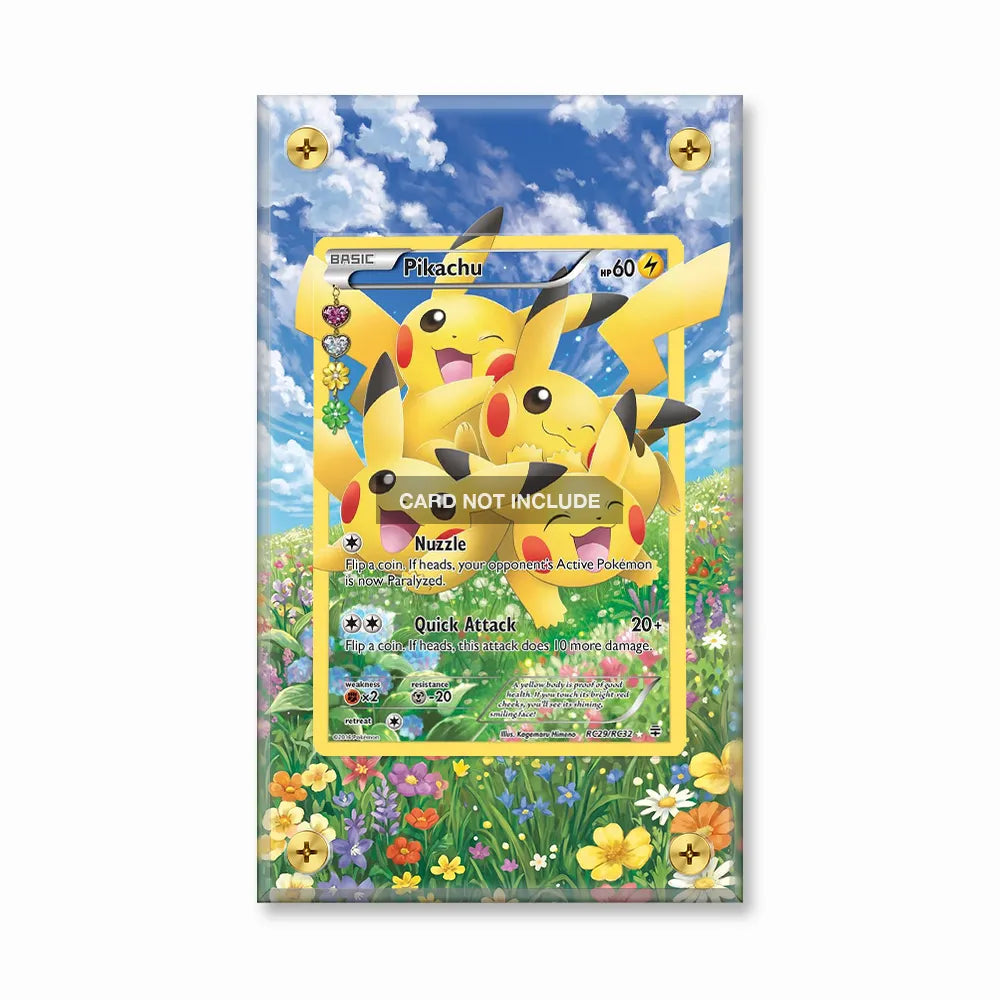 Pikachu RC29-RC32 Generations Pokemon Cards Extended Art Display Cases - Screws Case - Front View