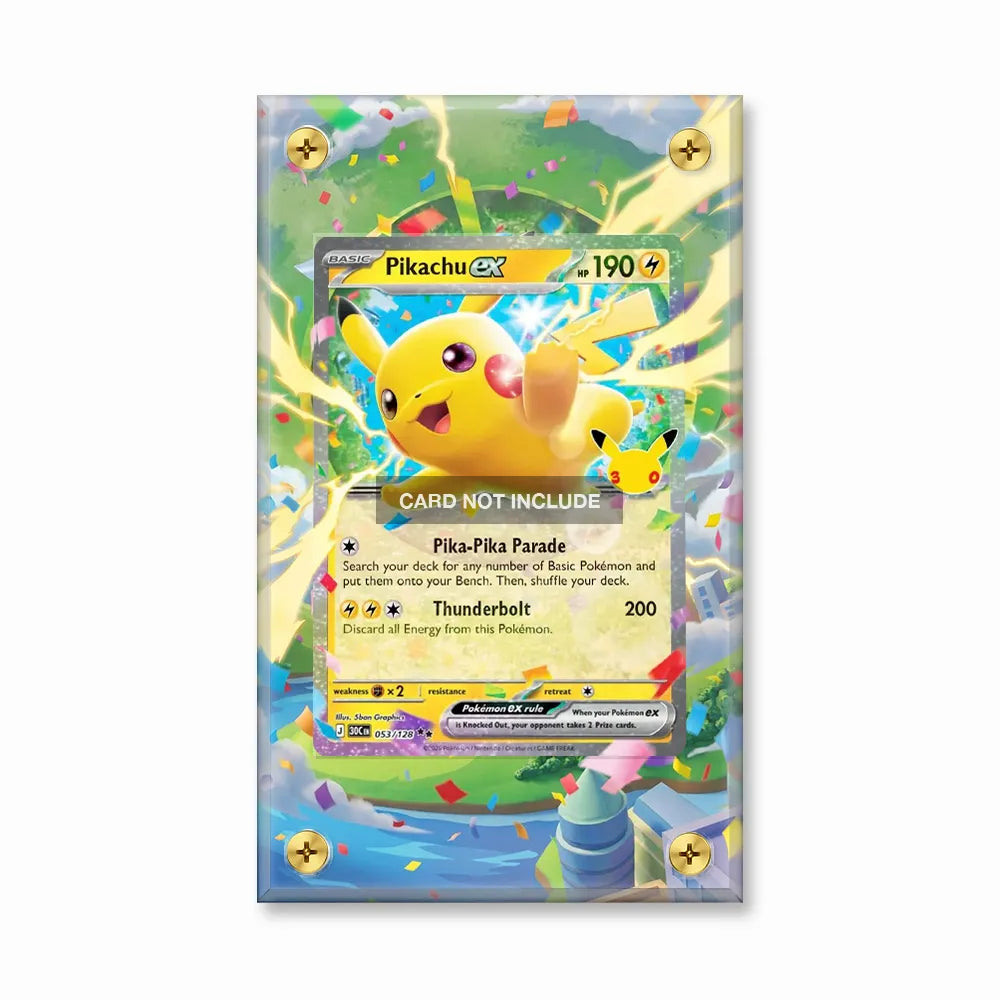 Pikachu ex 053-128 Double Rare 30th Anniversary Pokemon Cards Custom Art Display Cases - Screws Case - Front View
