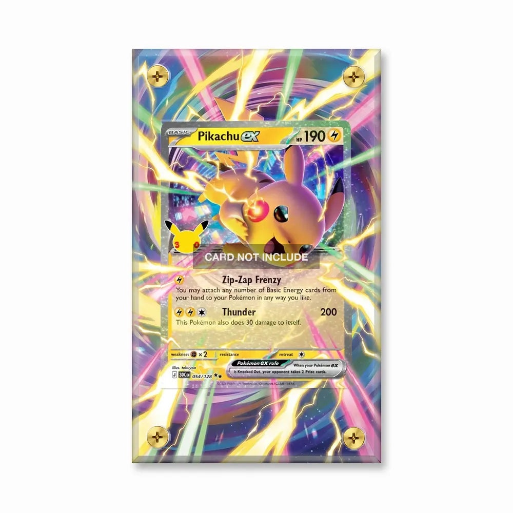 Pikachu ex 054-128 Double Rare 30th Anniversary Pokemon Cards Custom Art Display Cases - Screws Case - Front View