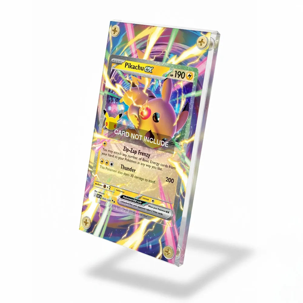 Pikachu ex 054-128 Double Rare 30th Anniversary Pokemon Cards Custom Art Display Cases - Screws Case - Side View