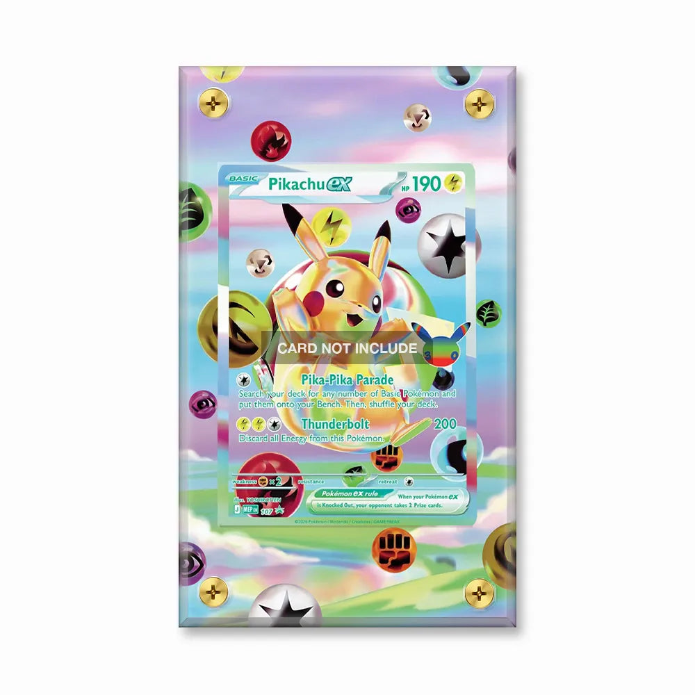 Pikachu ex 107 Promo MEP 30th Anniversary Extended Art Display Cases - Screws Case - Front View