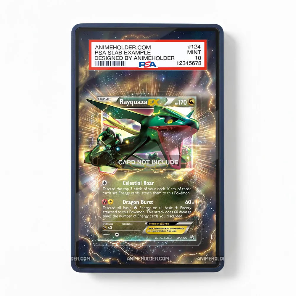 Rayquaza EX 85-124 Dragons Exalted Pokemon Cards Custom Art Display Cases - PSA Slab Case - Front View