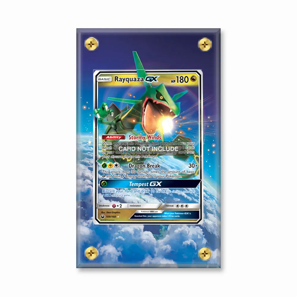 Rayquaza GX 109 Pokemon Celestial Storm Extended Art Display Cases - Screws Case - Front View