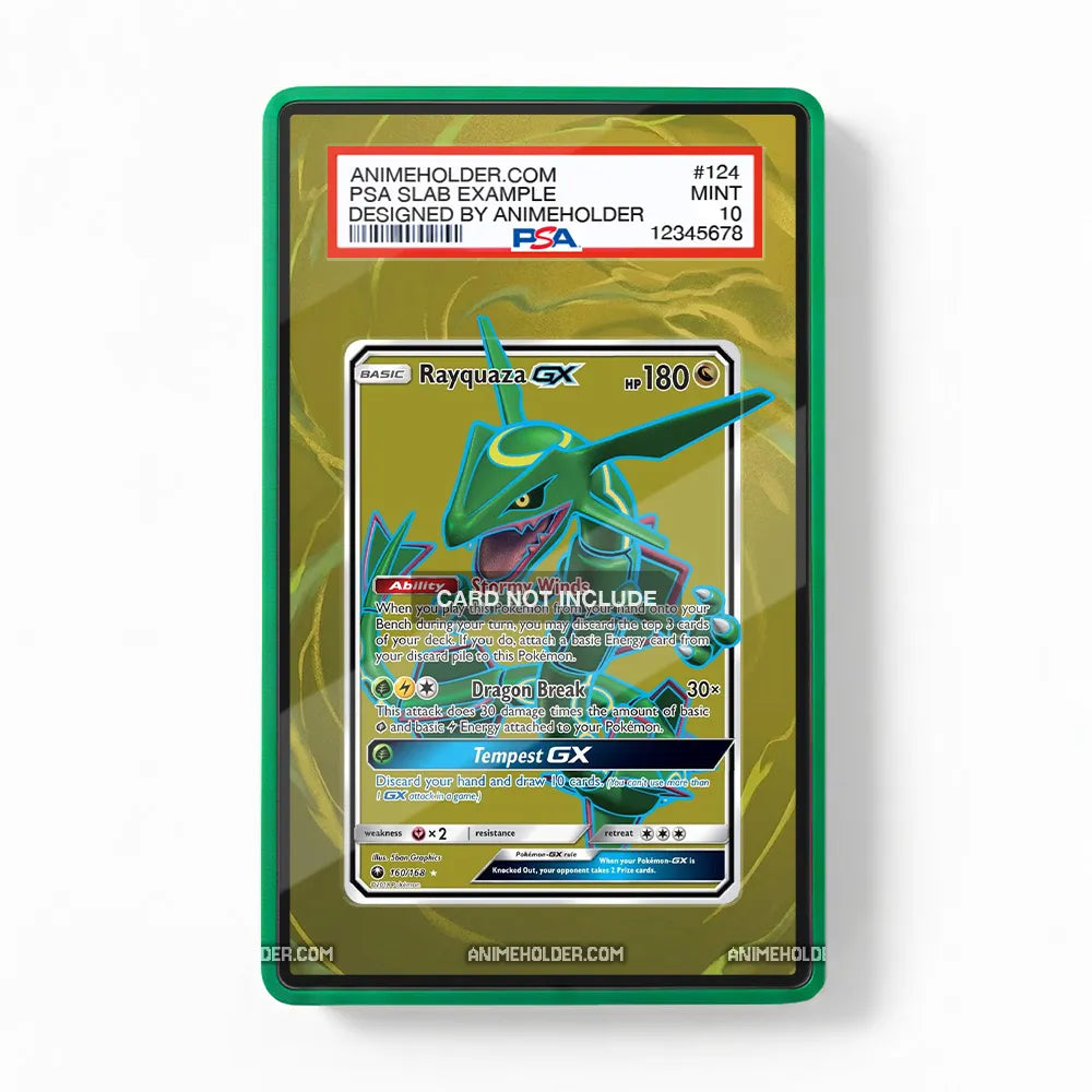 Rayquaza GX 166-168 Tempest Pokemon Cards Custom Art Display Cases - PSA Slab Case - Front View