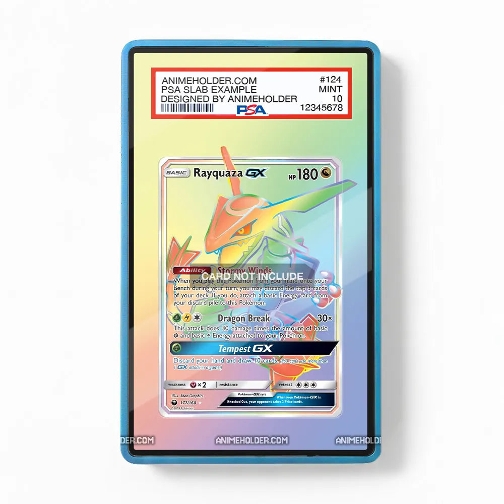 Rayquaza GX 177-168 Secret Rare Celestial Storm Pokemon Cards Custom Art Display Cases - PSA Slab Case - Front View