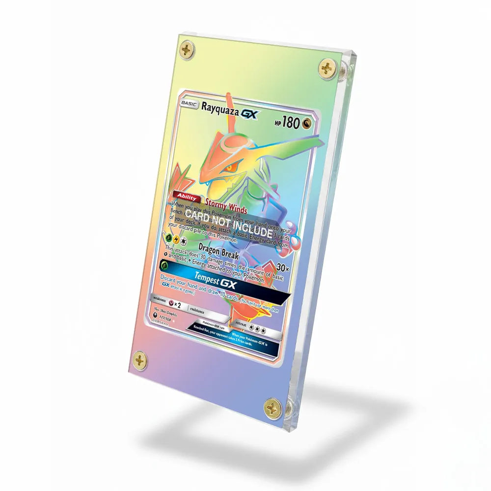 Rayquaza GX 177-168 Secret Rare Celestial Storm Pokemon Cards Custom Art Display Cases - Screws Case - Side View