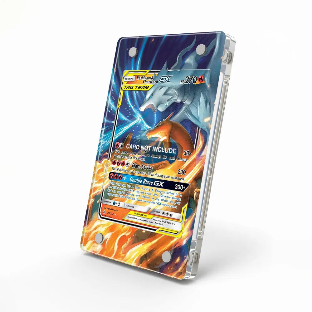 Reshiram & Charizard GX 20 Unbroken Bonds Pokemon Cards Custom Art Display Cases - Magnetic Case - Side View