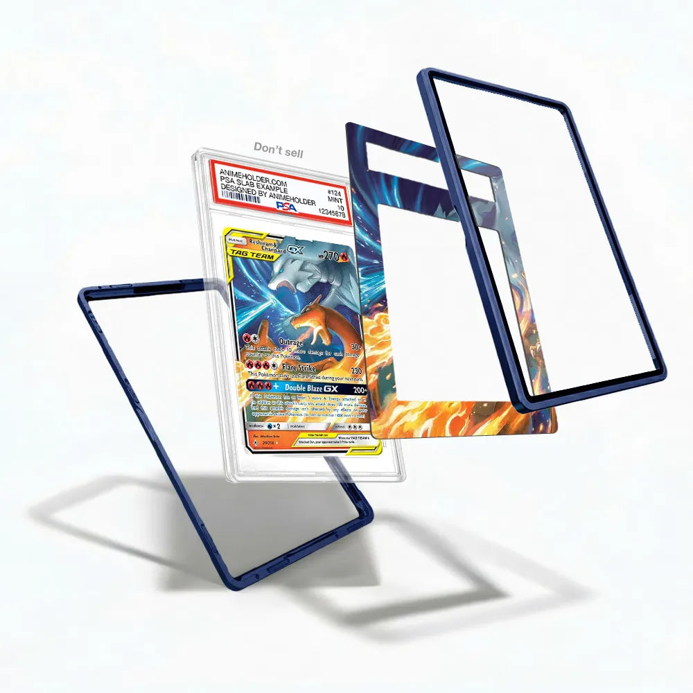 Reshiram & Charizard GX 20 Unbroken Bonds Pokemon Cards Custom Art Display Cases - PSA Slab Case - Detail View