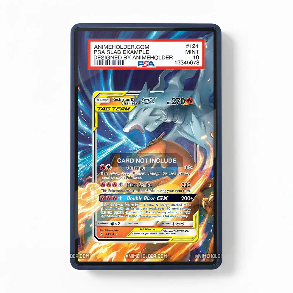 Reshiram & Charizard GX 20 Unbroken Bonds Pokemon Cards Custom Art Display Cases - PSA Slab Case - Front View