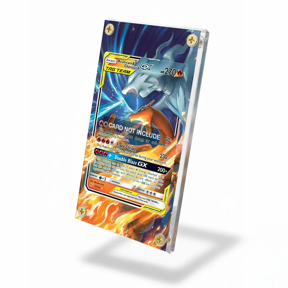 Reshiram & Charizard GX 20 Unbroken Bonds Pokemon Cards Custom Art Display Cases - Screws Case - Side View