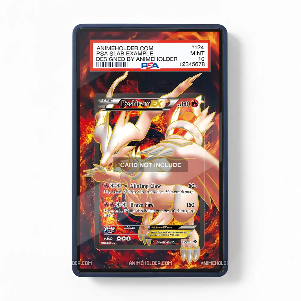 Reshiram EX 95-99 Black and White Pokemon Cards Custom Art Display Cases - PSA Slab Case - Front View